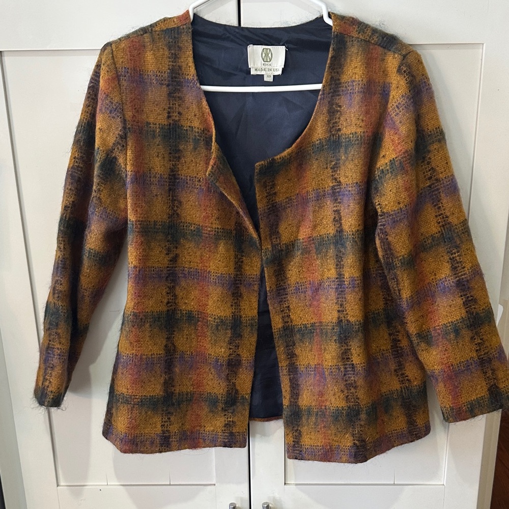 Koch Women's Plaid Blazer in Mustard and Purple
